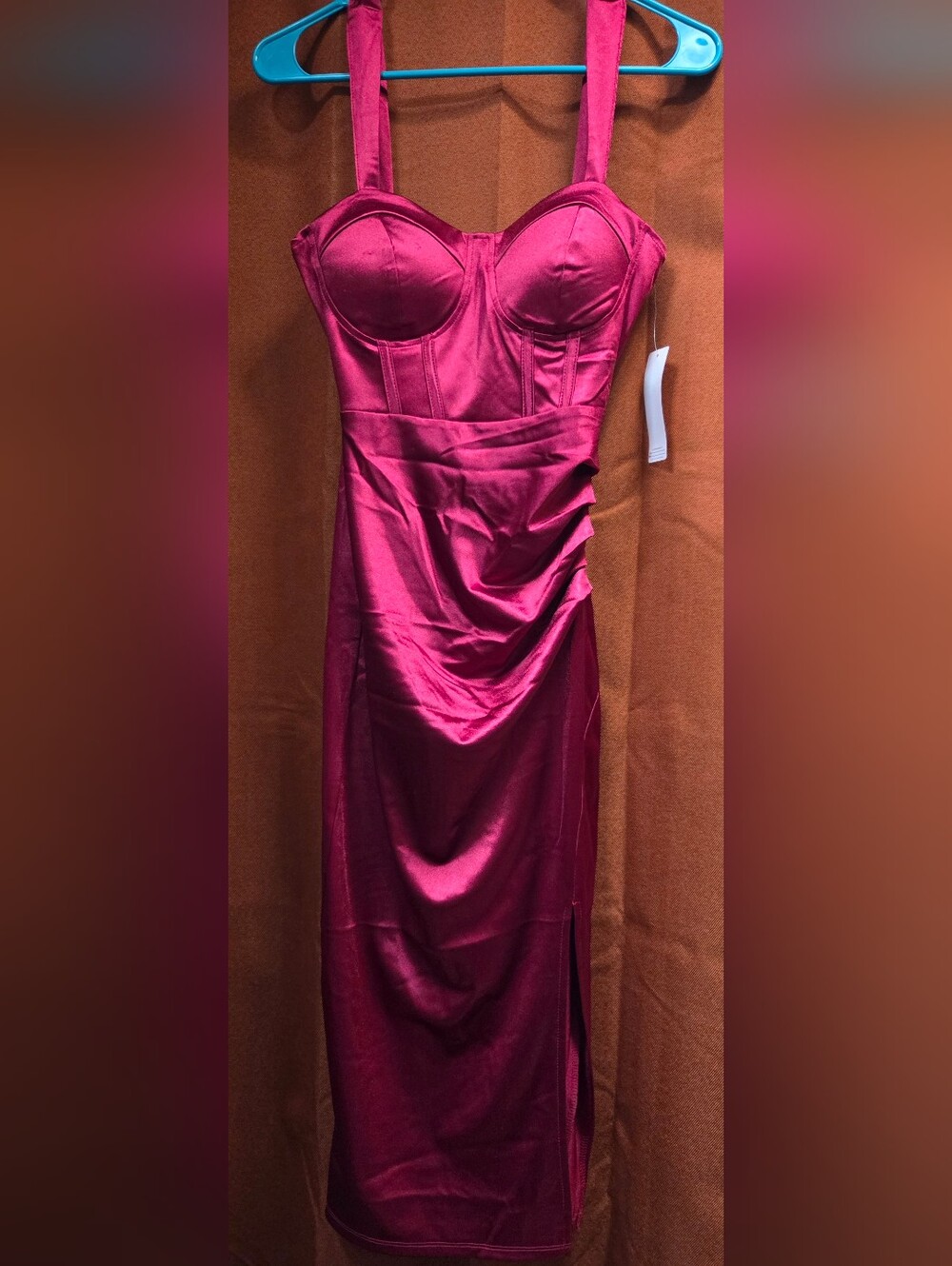Inspired Hearts Fuchsia Strapless Satin Midi Dress